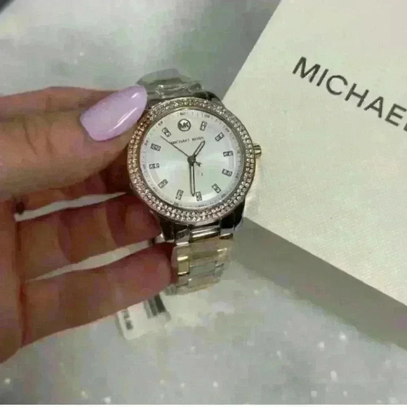 Michael Kors Tibby Women'sCrystals Tri Tone Stainless SteelWatch NWT MK4576